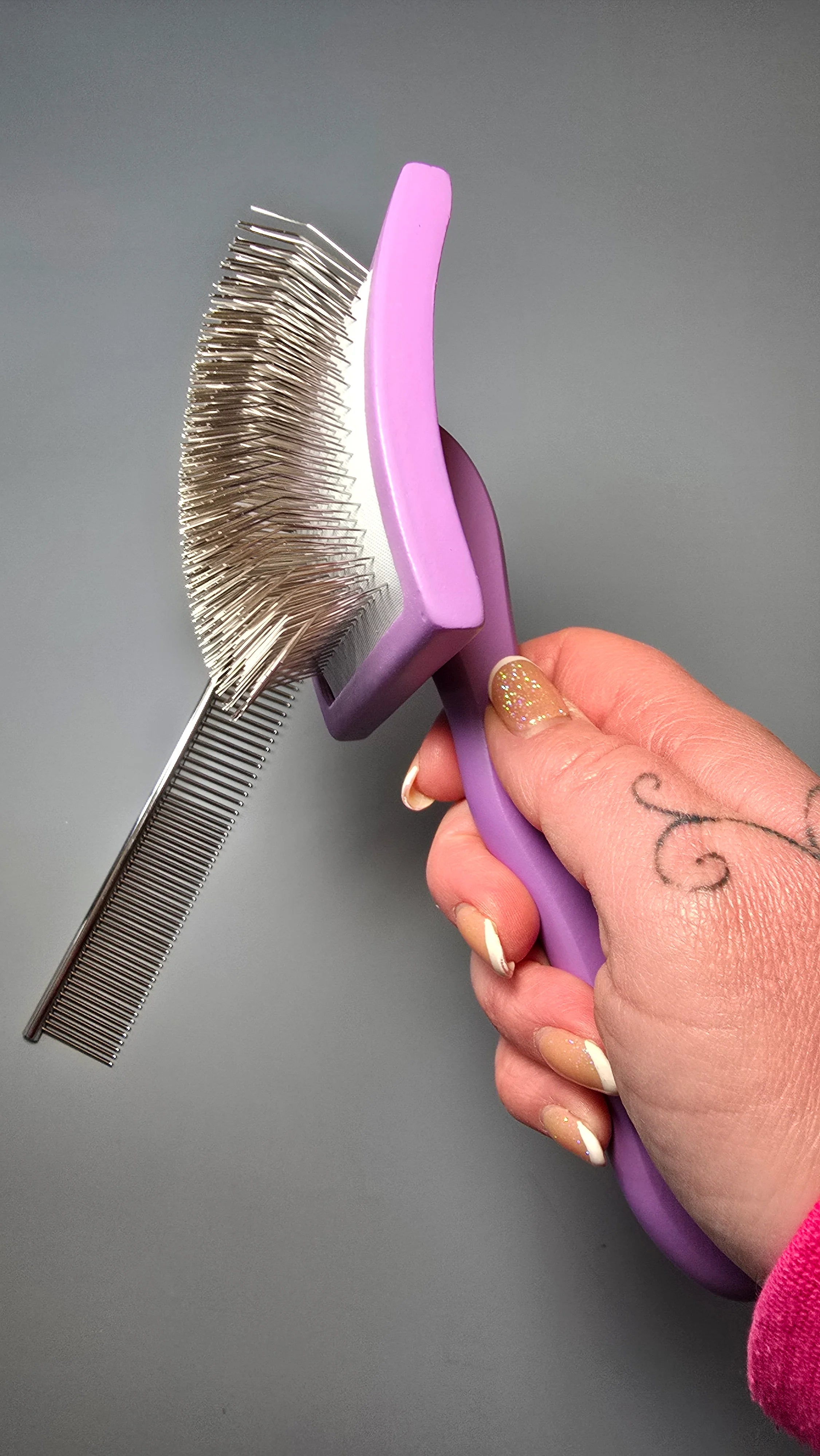 Ergonomic, Long Pin Slicker Brush and Comb Set